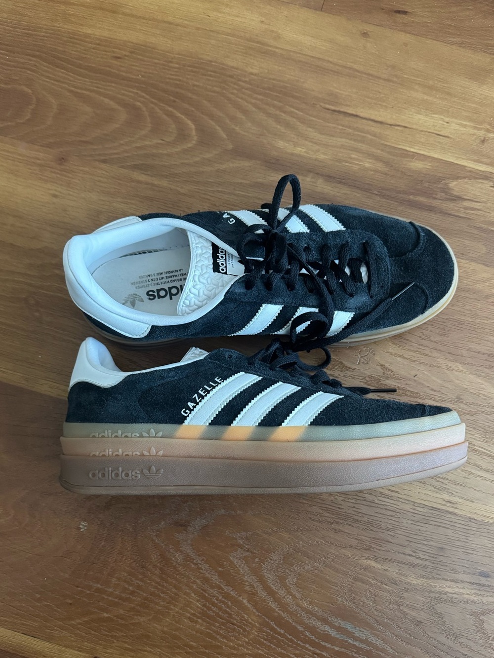 adidas Gazelle Platform Sneakers - Black & White with Gum Sole